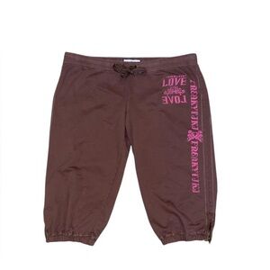 Y2k brown and pink “freaky tiki” capri joggers with zip up detail